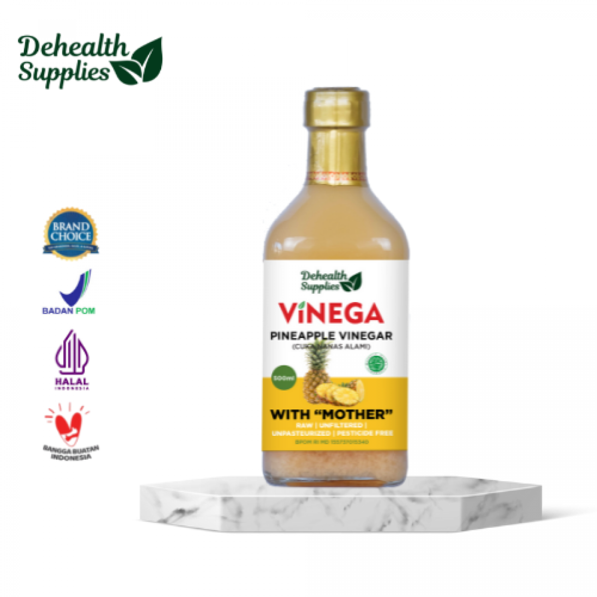 Dehealth Vinega Cuka Nanas 500ml KACA