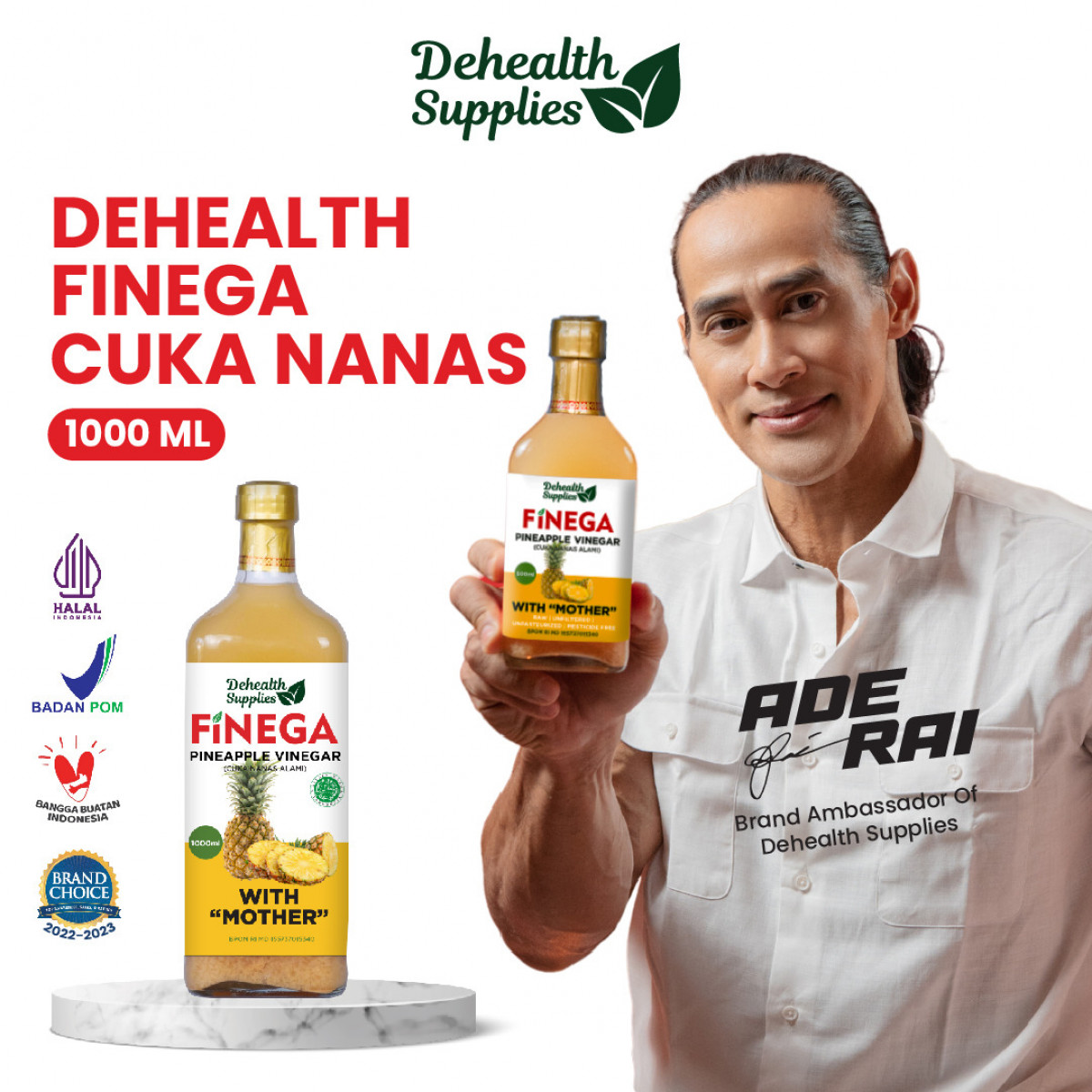 Dehealth Supplies Finega Cuka Nanas 1000ml (botol kaca)