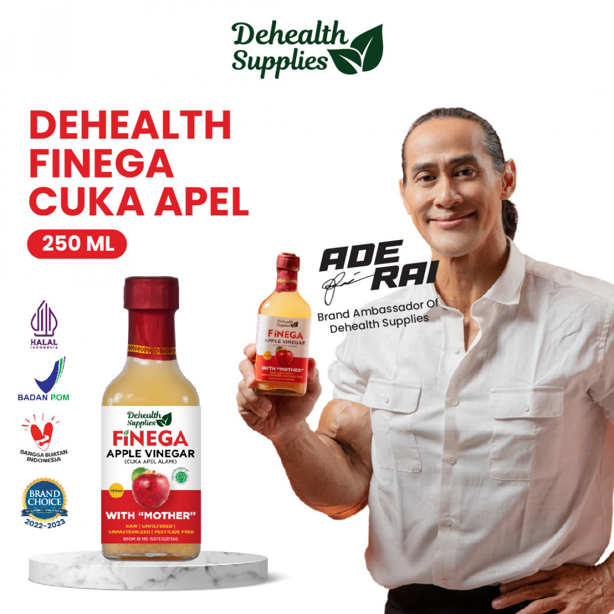 Dehealth Supplies Finega Cuka Apel 250ml ( Botol Kaca )
