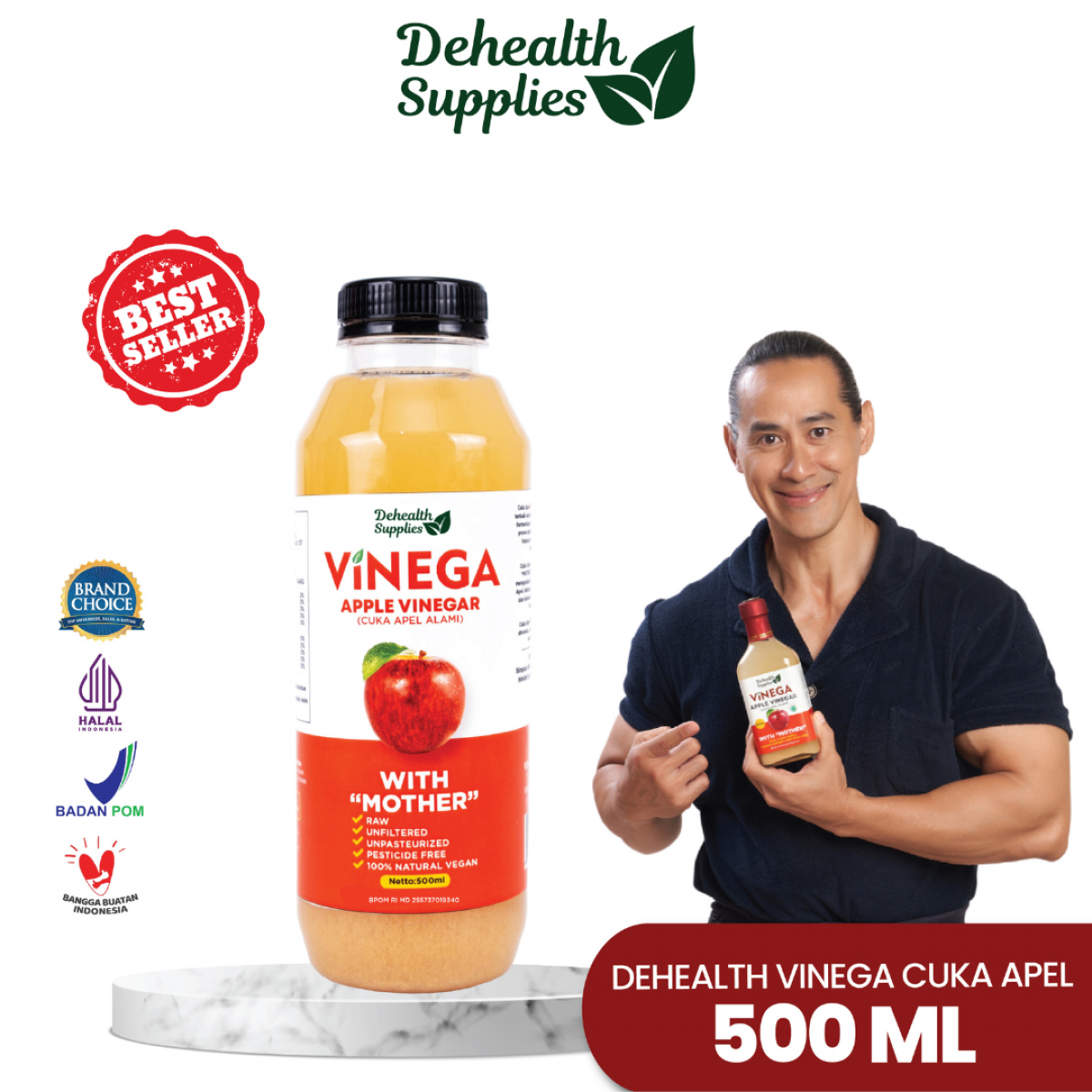 Dehealth Vinega Apel 500ml (Botol Plastik)