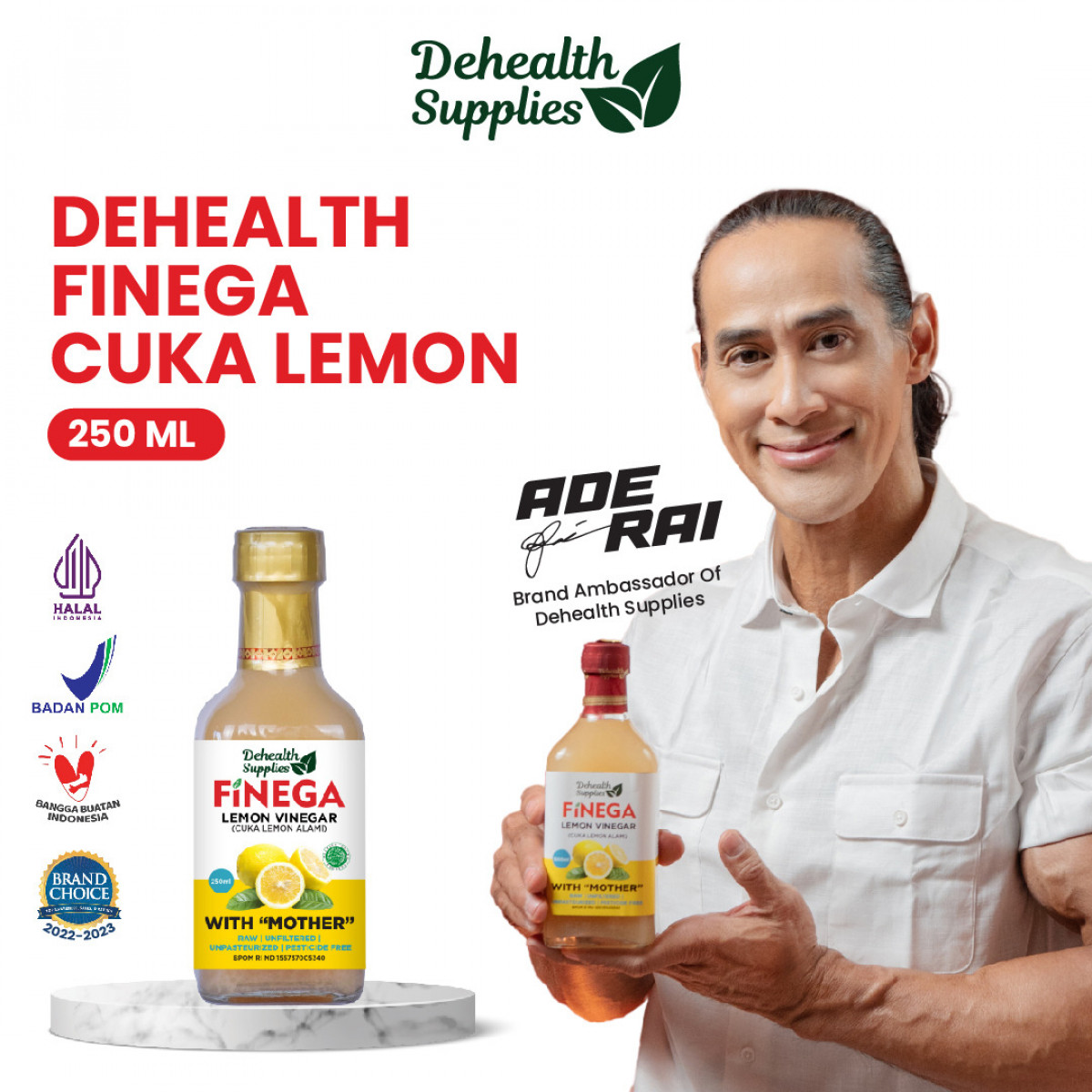Dehealth Supplies Finega Cuka Lemon 250ml (botol kaca)
