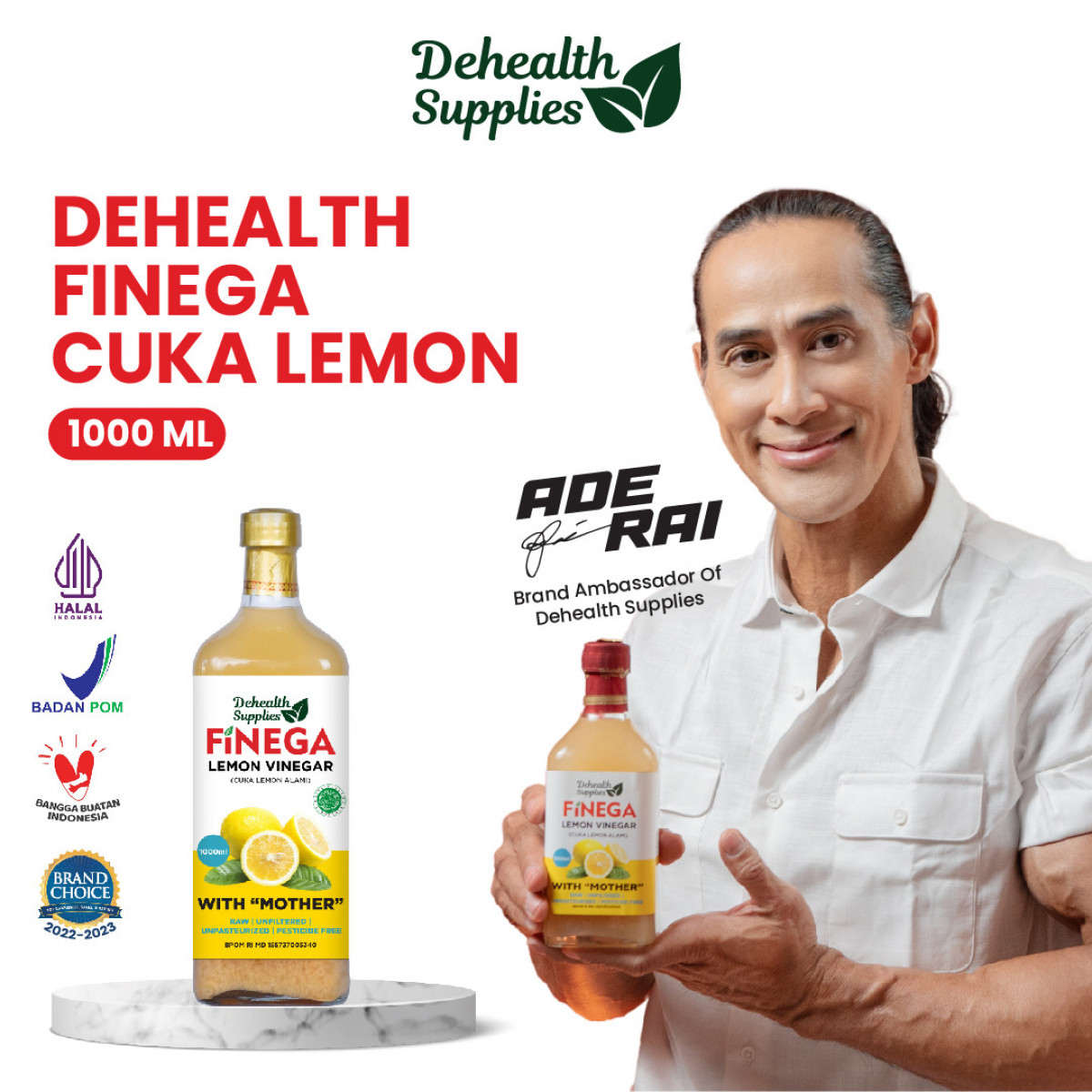 Dehealth Supplies Finega Cuka Lemon 1000ml (botol kaca)