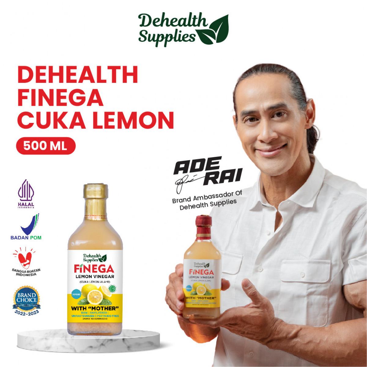 Dehealth Supplies Finega Cuka Lemon 500ml ( botol kaca )